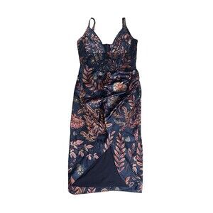 Averie Halley Dress Women's Small Navy Orange Floral Sleeveless Corset Wrap